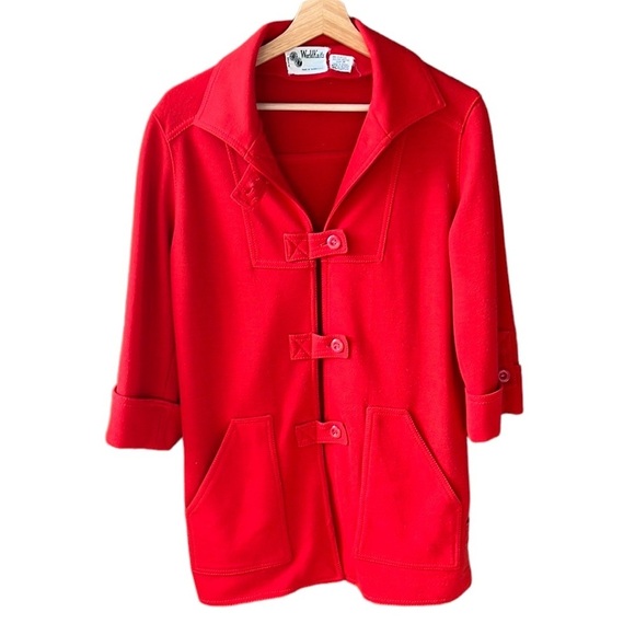 Vintage 70’s Knit Long Line Cardigan. 3/4 Sleeve. Red. Sz14 Vintage. World Knits - Picture 1 of 8